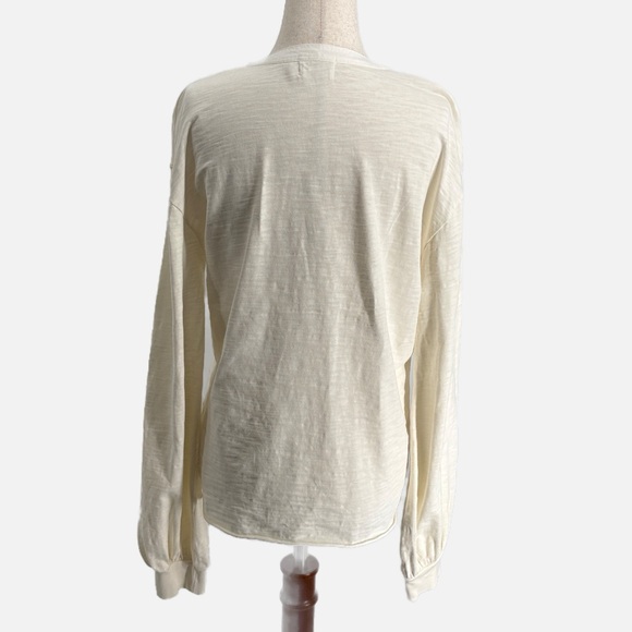 Nation LTD Snap Front Balloon Sleeve Burnout Henley Top in Cream - Medium - Picture 4 of 7
